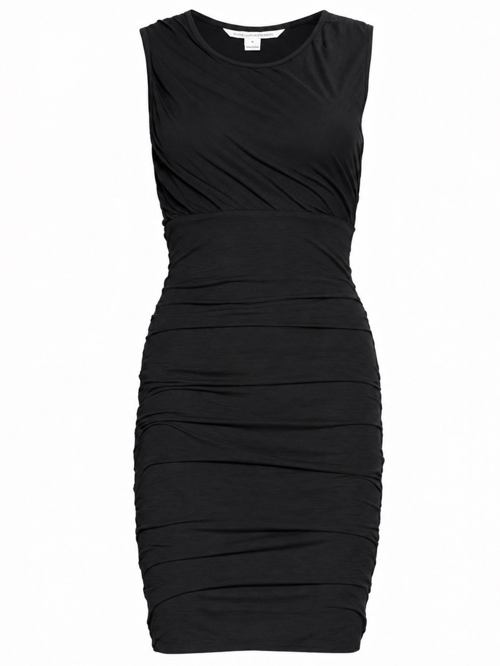 DVF Angelina Ruched Draped Jersey Black Dress Size M